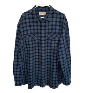 Duluth Trading Mens Sz 2XL Blue Black Plaid Flannel Shirt Button Up Long Sleeve